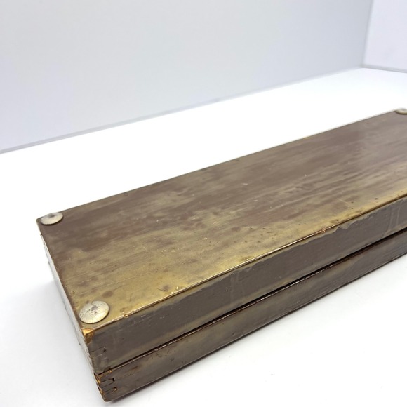 Vintage Handmade Wooden Pencil Box With Copper Bas-Relief Design Truck Transport - Picture 7 of 13